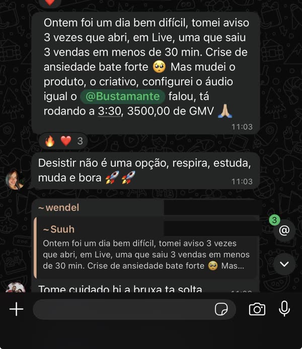 Mensagem de cliente relatando 3 vendas em menos de 30 minutos