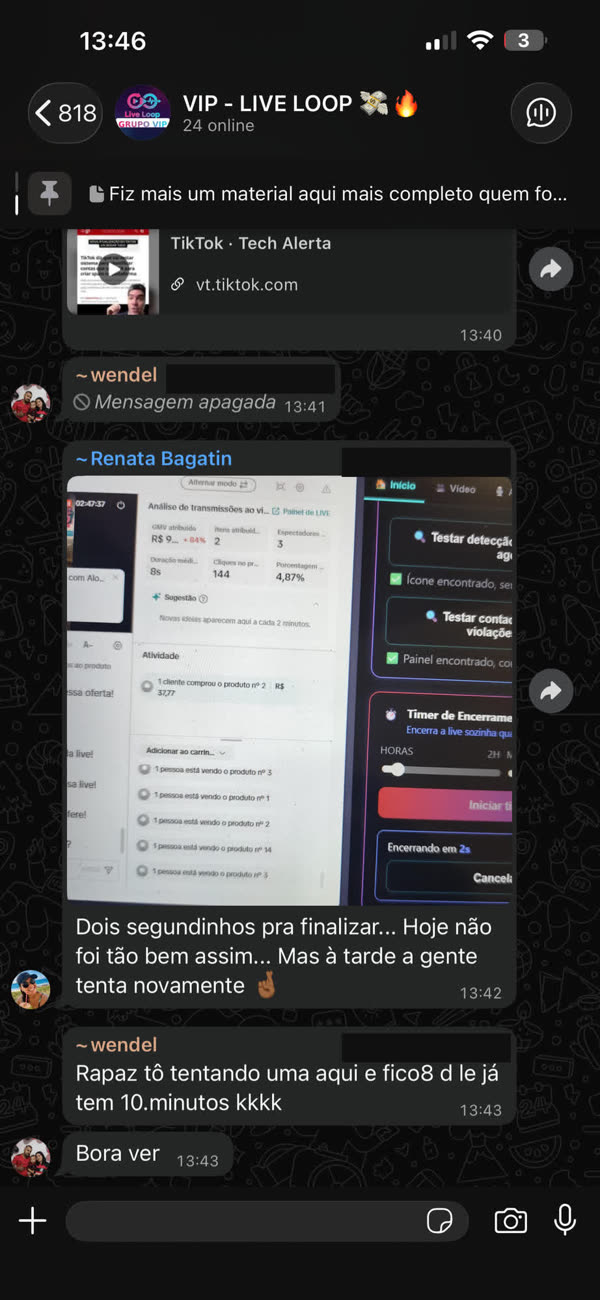 Extensao Live Loop com timer de encerramento ao lado do painel de live