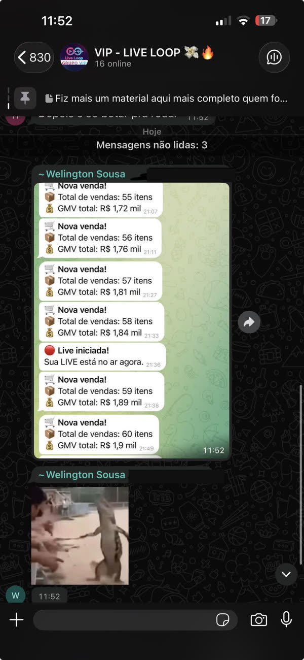 Sequência de notificações de venda no Telegram ate 60 itens