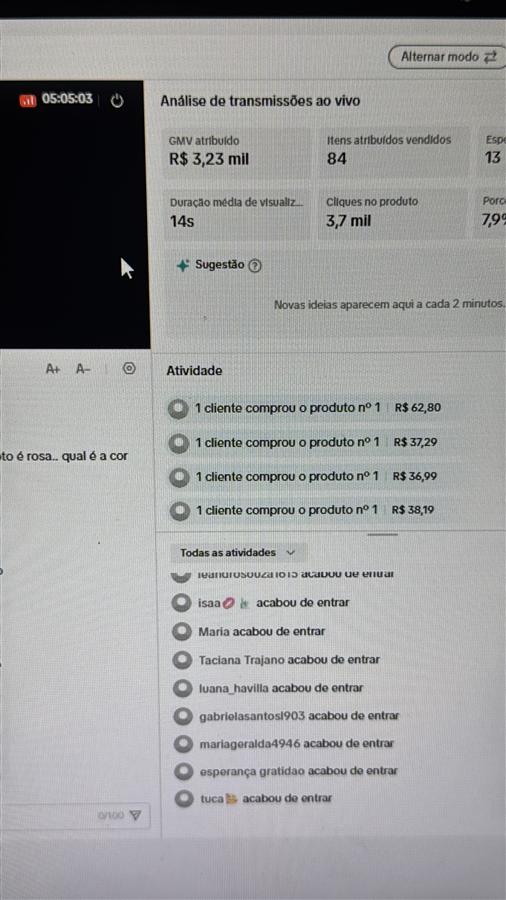 Print de faturamento R$ 3,23 mil no TikTok Shop