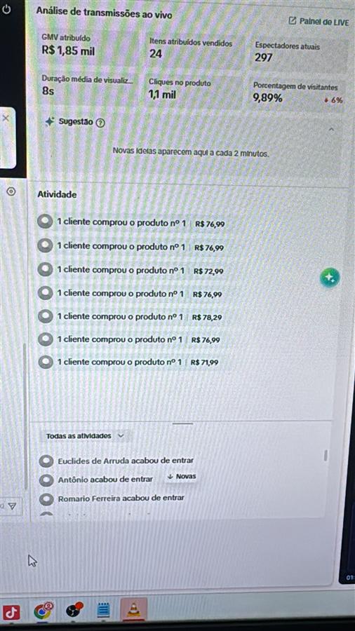 Print de faturamento R$ 1,85 mil