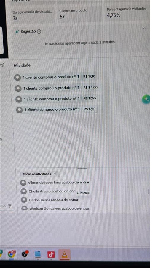 Print de sequência de vendas do mesmo produto